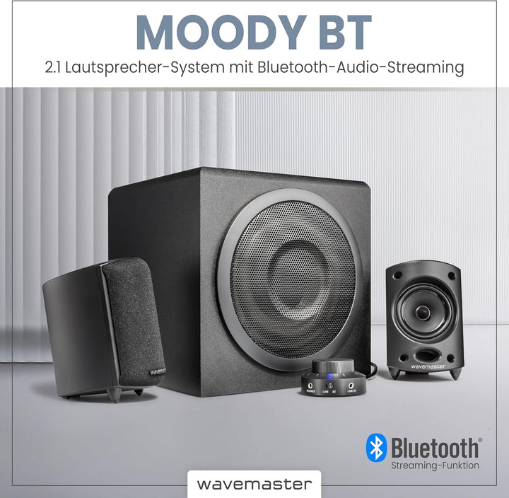 Wavemaster Moody BT 2.1 Lautsprecher System (65 Watt) mit Bluetooth-Streaming Aktiv-Boxen Nutzung fü