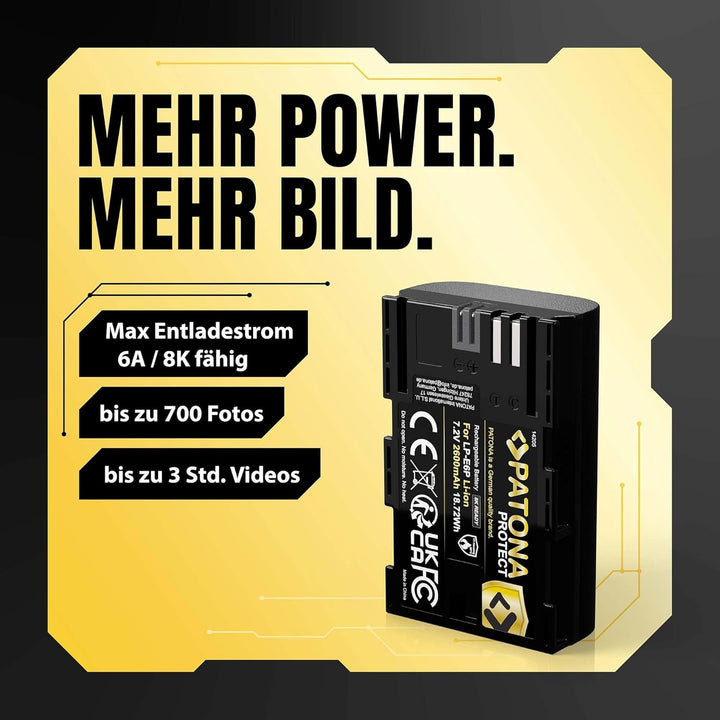PATONA 2X Protect Akku Ersatz für Canon LP-E6P/E6NH/E6N 2600mAh 6A 8K-fähig | Ersatzakku für EOS R5