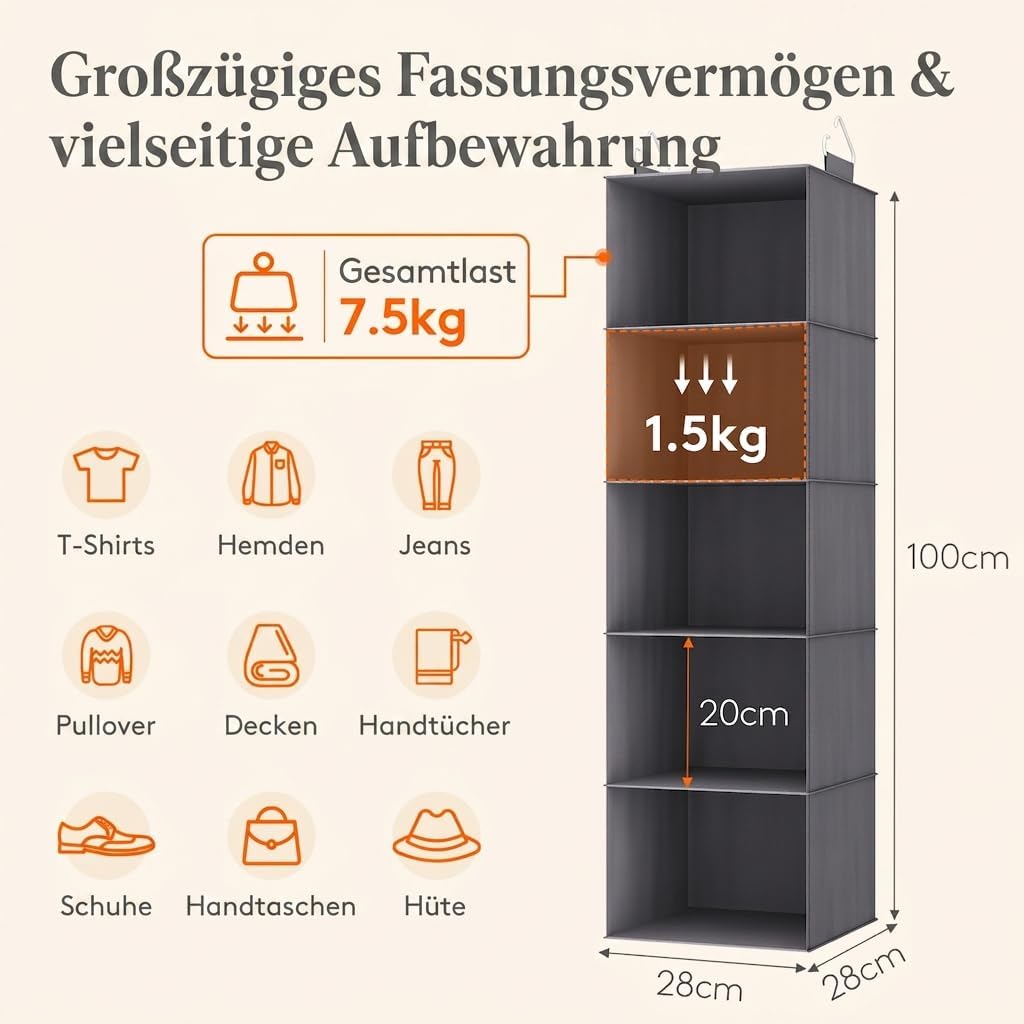 Lifewit 2 Stück Hängeregal, Schrank Organizer, Hängesystem Kleiderschrank, Hängeaufbewahrung aus Sto