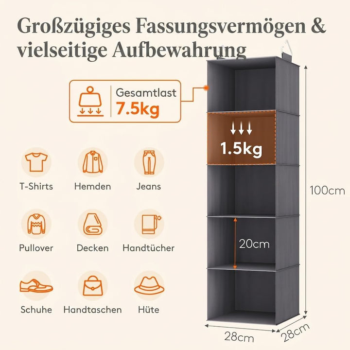 Lifewit 2 Stück Hängeregal, Schrank Organizer, Hängesystem Kleiderschrank, Hängeaufbewahrung aus Sto