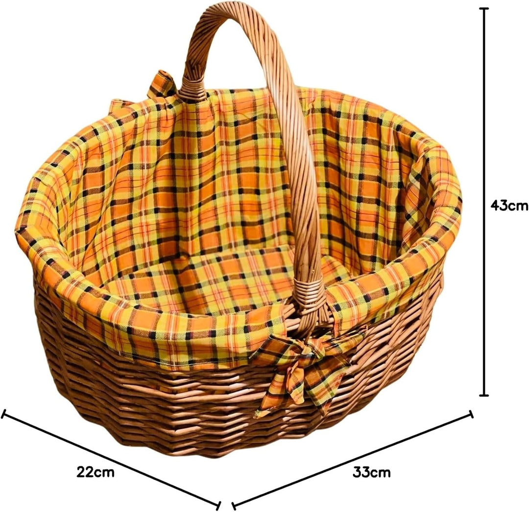grosser Einkaufskorb aus Weide, mit Karierter Textileinlage, Bügelkorb, Weidenkorb,