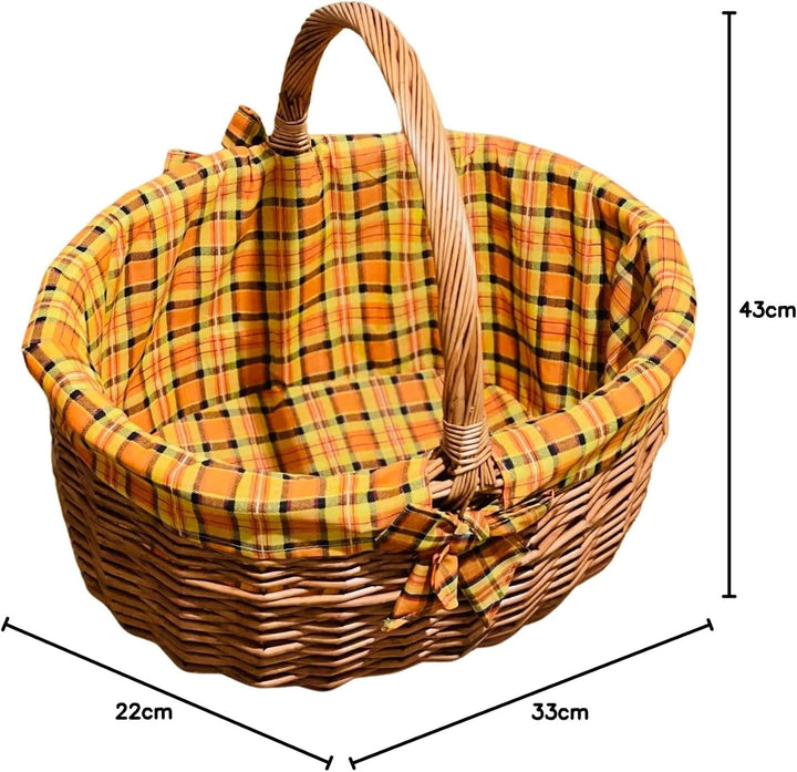 grosser Einkaufskorb aus Weide, mit Karierter Textileinlage, Bügelkorb, Weidenkorb,