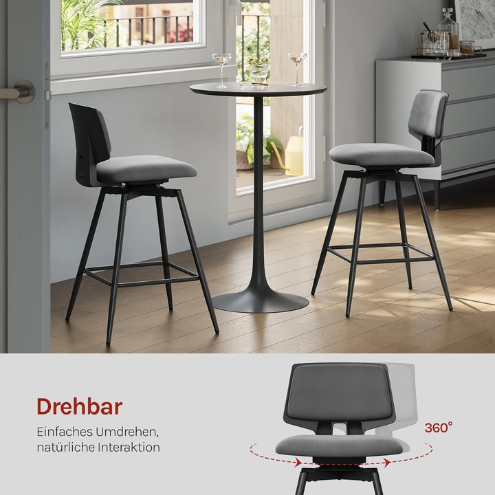 WOLTU Barhocker 2er Set, Barstuhl 360° drehbar, Küchenhocker mit Rückenlehne Fussstütze, für Küche B
