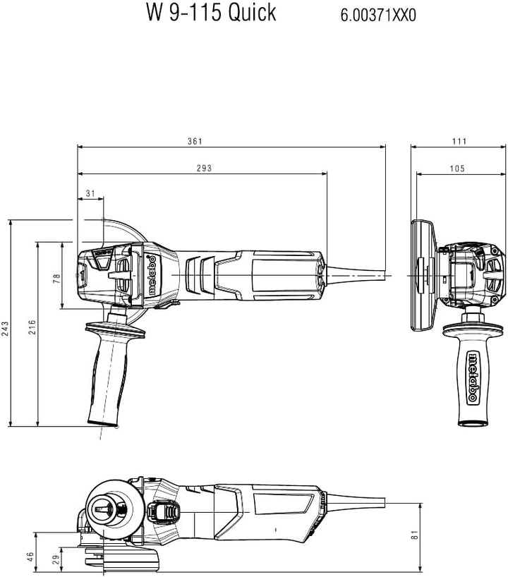 Metabo Winkelschleifer W 9-115 Quick (600371000) Karton, 900 Watt, Scheiben-Ø: 115 mm, Leerlaufdrehz