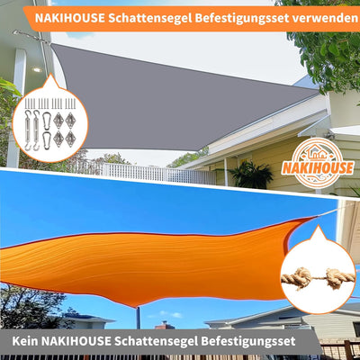 NAKIHOUSE Sonnensegel Wasserdicht mit Befestigungs Kit, 2 x 3 m UV Schutz Sonnenschutz Segel für Gar