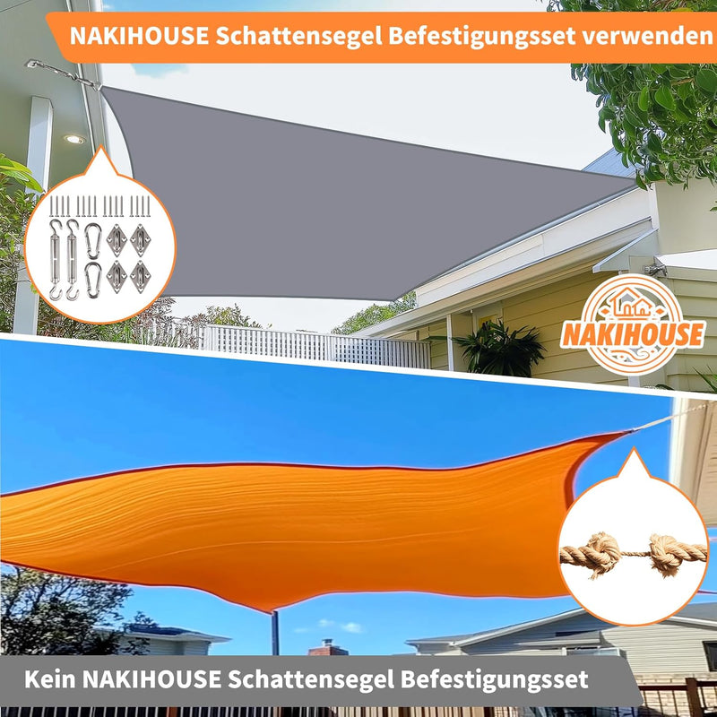 NAKIHOUSE Sonnensegel Wasserdicht mit Befestigungs Kit, 2 x 3 m UV Schutz Sonnenschutz Segel für Gar