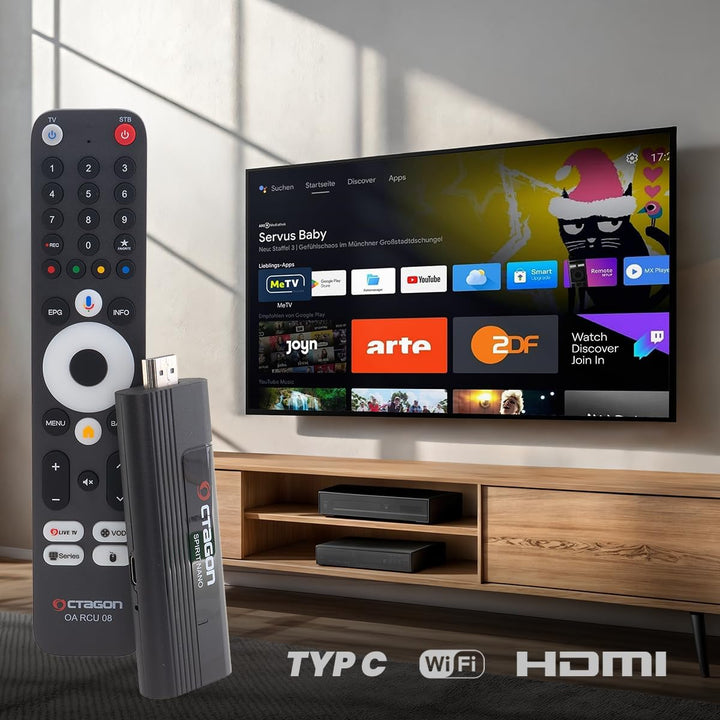 [ Test SEHR GUT, Note 1.1 *] OCTAGON Spirit Nano 4K UHD Android TV Stick + DVBSHOP HDMI Adapter, für