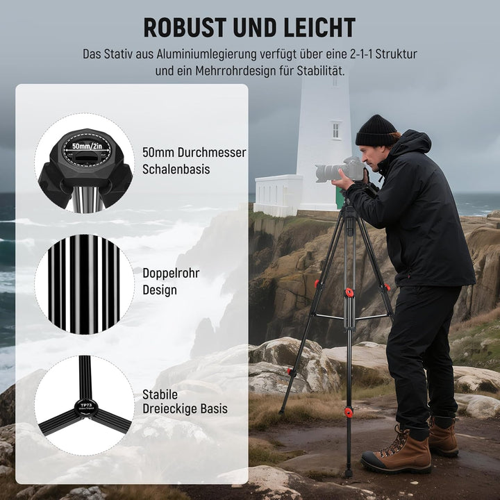 NEEWER Kamera Videostativ mit Fluidkopf Heavy Duty Leichter kompakter tragbarer Reisestativ für DSLR