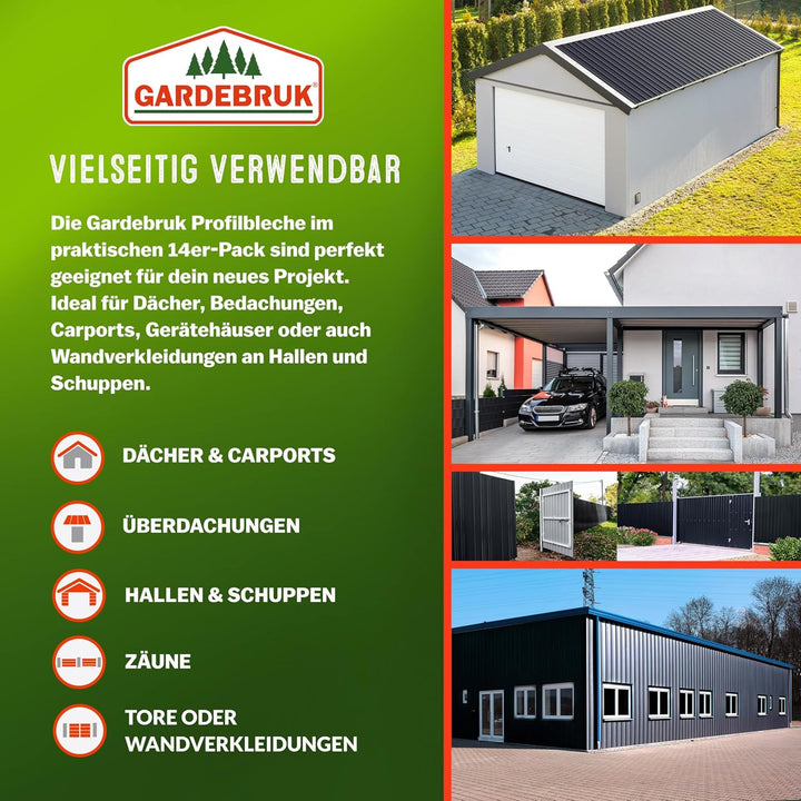 GARDEBRUK® 14x Trapezblech 110x46cm = 7m² Verzinkt Rostresistent Wetterfest Profilblech Dachblech We