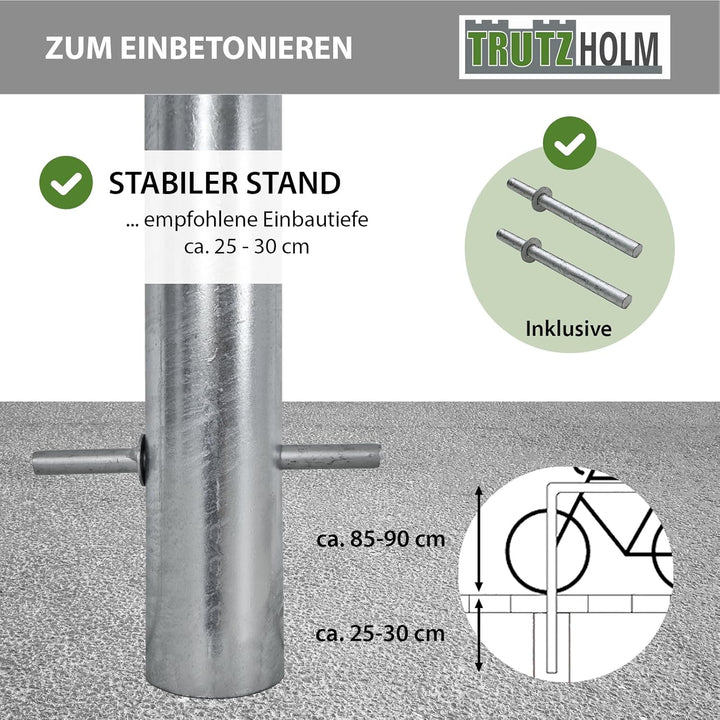 TRUTZHOLM 2x Fahrradanlehnbügel mit Mittelrohr 115 x 78 cm Stahl feuerverzinkt Ø 49 mm zum Einbetoni