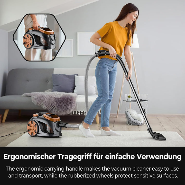 Staubsauger Ohne Beutel 3300W, Bodenstaubsauger Mit Zyklon-Technologie, 3L Staubbehälter, Waschbarer