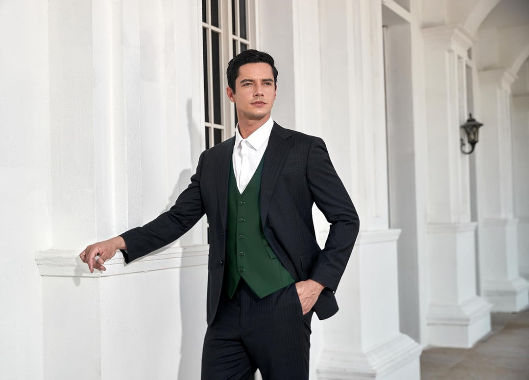 HISDERN Anzugweste für Herren Elegant Hochzeit Weste Klassische Einfarbig Casual Businessweste Forme