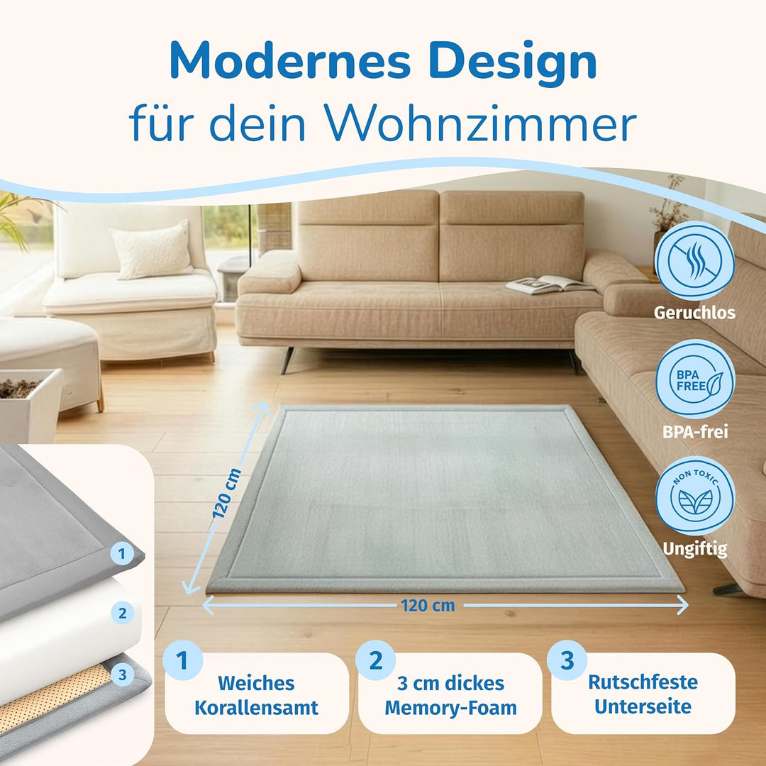 Krabbelmatte Baby - kuschelig weich - 3cm Dicke Spielmatte - schützt vor Stössen - Teppich Kinderzim
