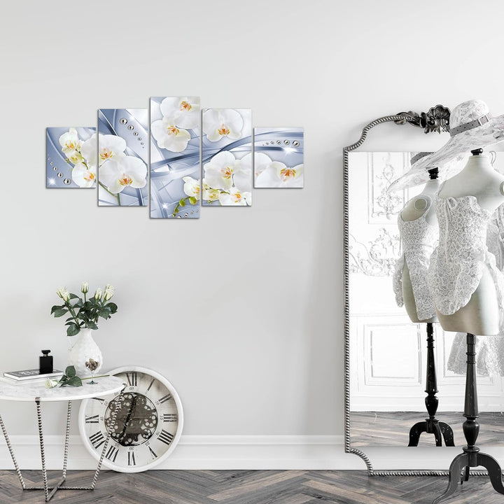 Runa Art Wandbilder Blumen Orchidee 5 Teilig Bild auf Vlies Leinwand Deko Wohnzimmer Abstrakt Blau G