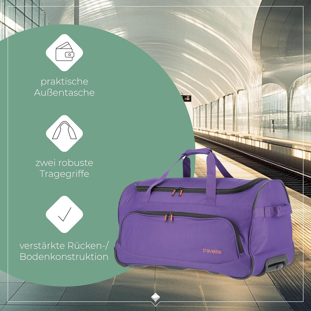 travelite 2-Rad Trolley Reisetasche Grösse L, Gepäck Serie BASICS FRESH: Weichgepäck Reisetasche mit