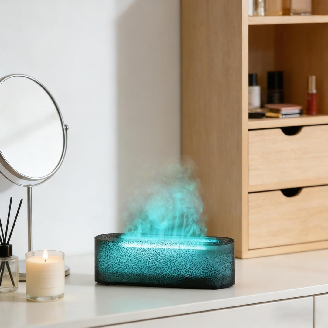 Air Diffuser, 7-Farben-Flammen-Desktop-Luftbefeuchter Mit 3-Gang-Timing Und Automatischer Abschaltfu