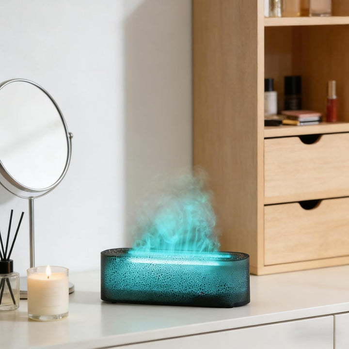 Air Diffuser, 7-Farben-Flammen-Desktop-Luftbefeuchter Mit 3-Gang-Timing Und Automatischer Abschaltfu