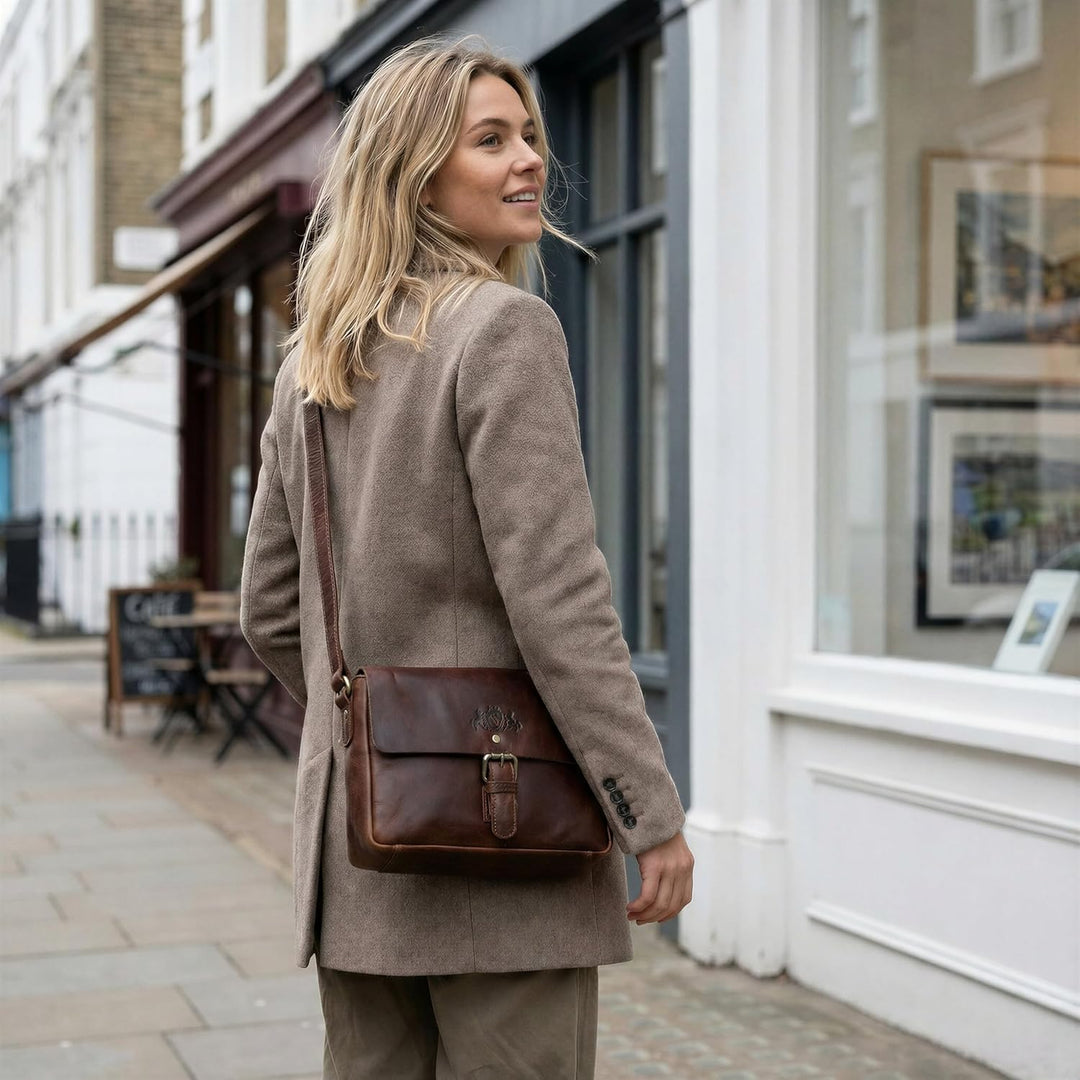 SID & VAIN Messenger Bag Yale aus Premium Leder I Schultertasche klein für Herren und Damen I Umhäng