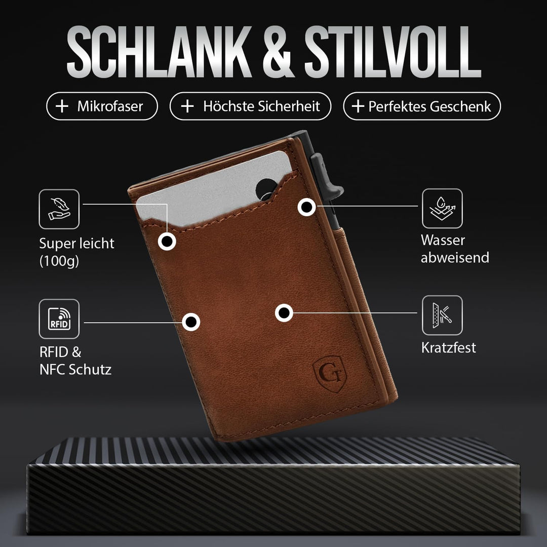 GenTo - Slim Wallet mit Münzfach - Geldbeutel Herren für 10 Karten - Geldbörse mit RFID Schutz - Sma