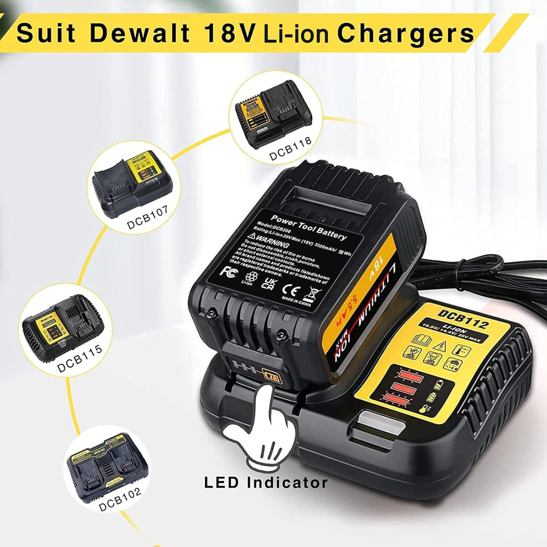 DTK DCB200 5.5Ah 【Hohe Kapazität】 18V Li-ion Ersatzakku für Dewalt Akku 18V 20V Max DCB180 DCB181 DC