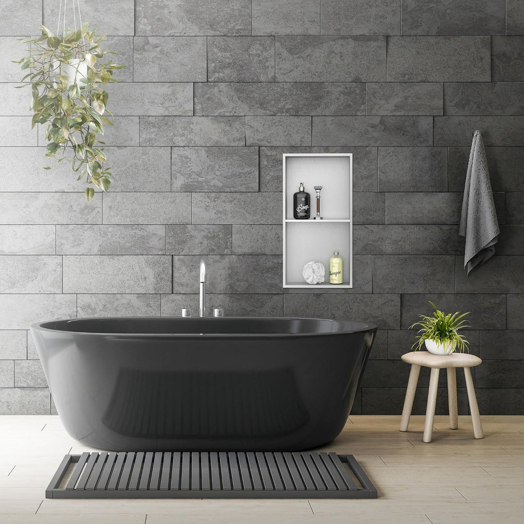 LuxeBath Wandnische Doppel aus Edelstahl, 30x60x10cm, Silber, Duschnische mit Rahmen, Einbauregal, F