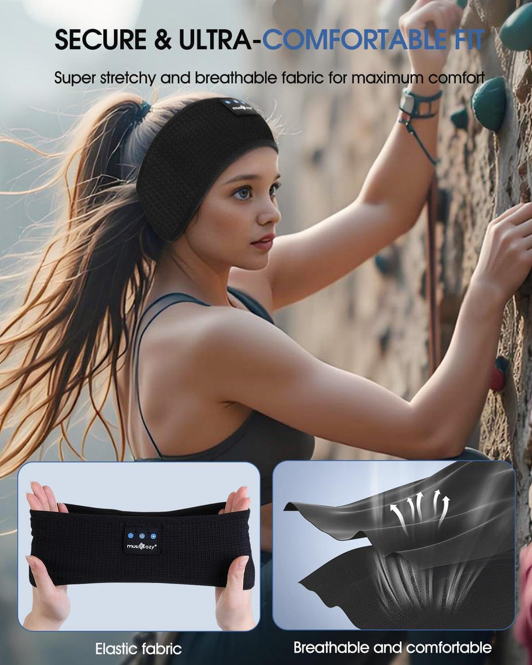 MUSICOZY Schlafkopfhörer Bluetooth 5.4, Bequem &amp; Ultraleicht Stirnband kopfhörer zum Schlafen mit Hi