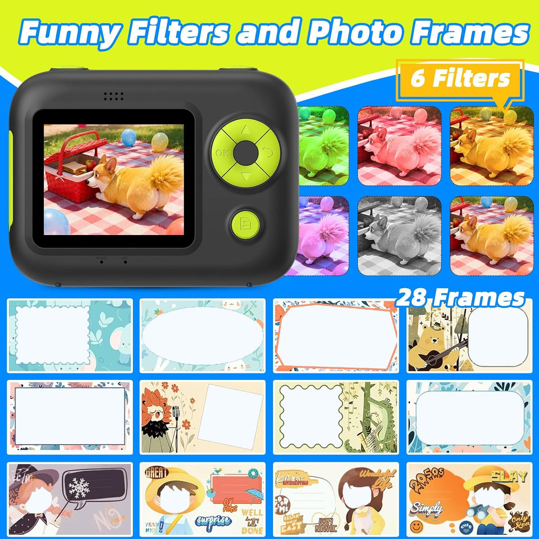 Kinder Sofortbildkamera, Digitalkamera mit Druck | 2,4 Zoll Display, 1080P HD Video, TF Karte &amp; 5 Ro
