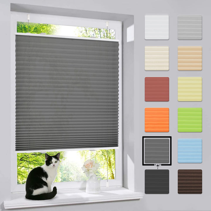 bobodeco Plissee ohne Bohren Klemmfix Faltrollo Jalousie Anthrazit 55x150cm (BxH), Plisseerollo Sich