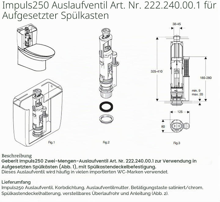 Geberit Impuls 250 Twico 1 Doppelspülventil WC-Spülkasten Auslaufventil