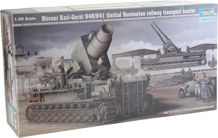 Trumpeter 00208 Modellbausatz Mörser Karl Gerät 040/041 auf Eisenbahn-Transport-Trailer