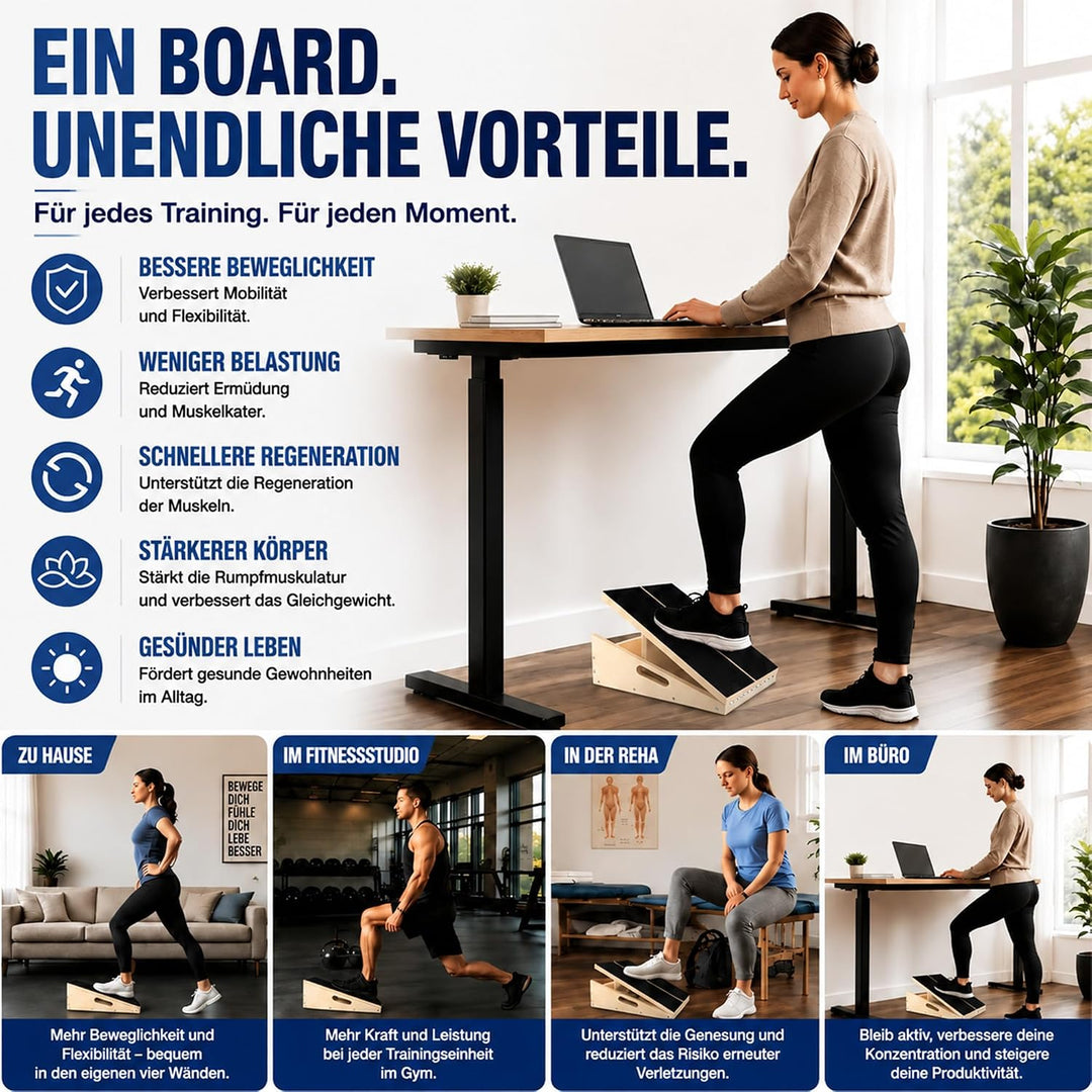Professionelles Schrägbrett aus Holz, verstellbares Neigungsbrett und Wadendehner, Stretch-Brett - e