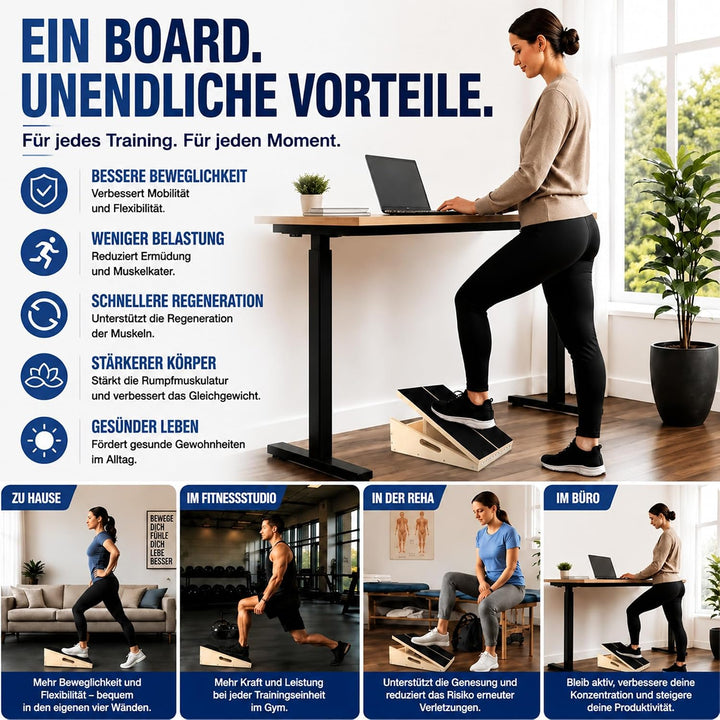 Professionelles Schrägbrett aus Holz, verstellbares Neigungsbrett und Wadendehner, Stretch-Brett - e