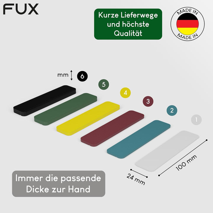 FUX 600 Stück Abstandshalter SET 100mm x 24mm x 1mm-6mm | Made in Germany | Unterlegplatten, Distanz
