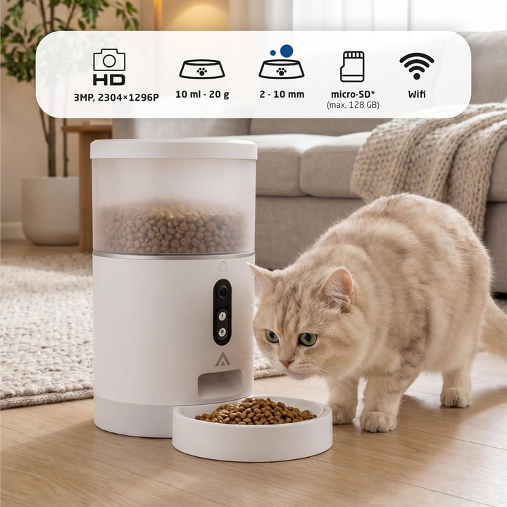 Automatischer Futterspender - 4 Liter - 3MP Kamera, WiFi und App - Futterprogrammierung, bidirektion