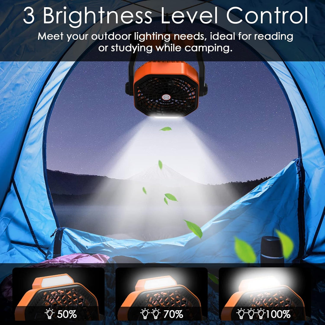 Sendowtek Camping Ventilator Tragbarer Ventilator Leise mit LED-Licht 10400mAh Wiederaufladbare mit