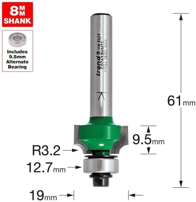 Trend Rundschneider über 3,2 mm Radius x 9,5 mm Fräser, C074X8MMTC