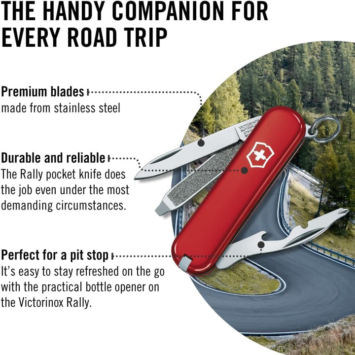 Victorinox Rally, Schweizer Taschenmesser Mini für Schlüsselanhänger, Swiss Army Knife, 9 Funktionen