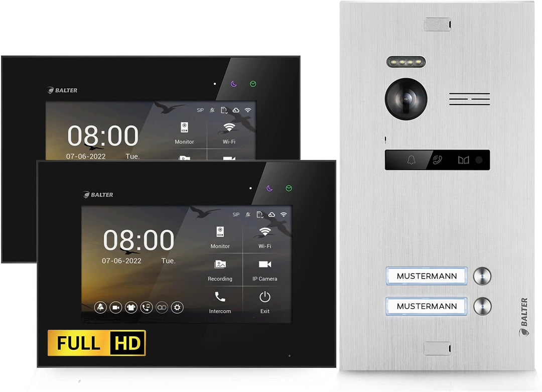 Balter EVO-HD Video Türsprechanlage, Video Türklingel mit Kamera, 2 Familienhaus Klingel, 2X 7 Zoll