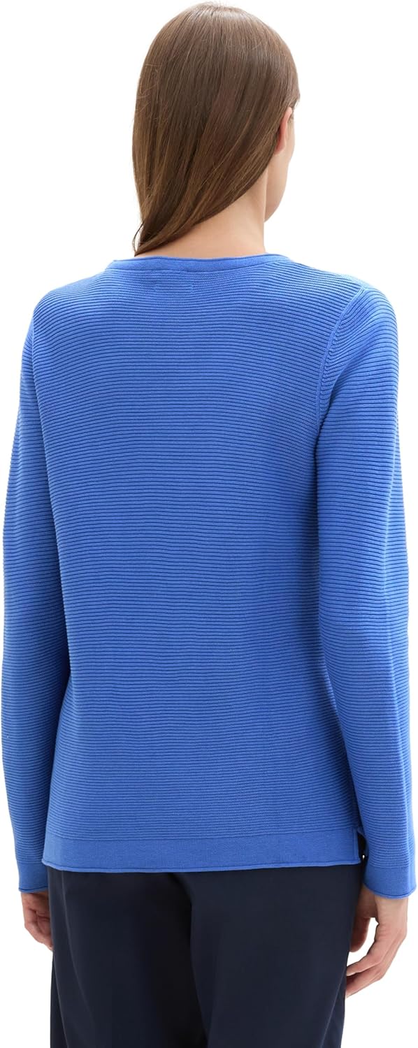 TOM TAILOR Damen Basic Strickpullover aus Bio-Baumwolle S 10619 - Preppy Jean Blue, S 10619 - Preppy