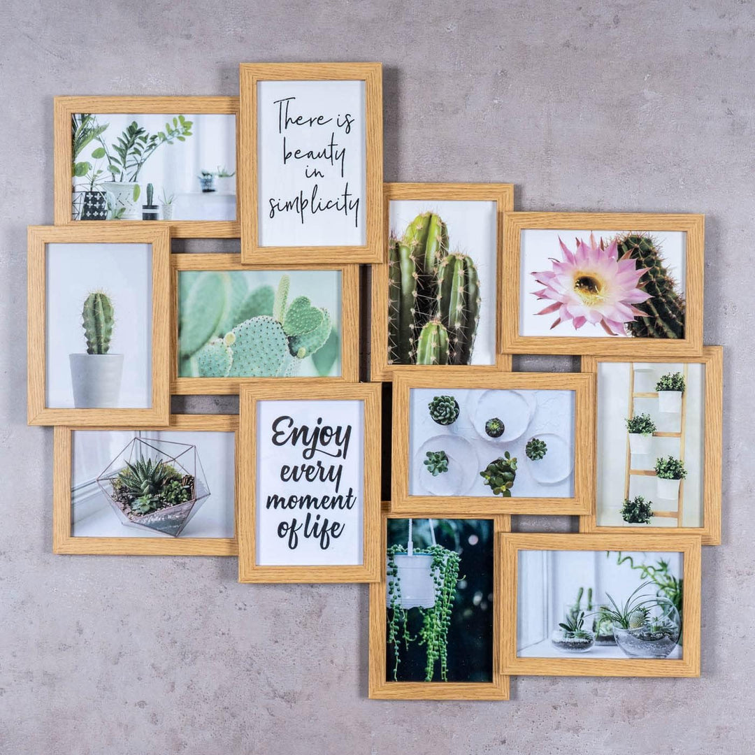 Bilderrahmen 58x55cm Collage 12 Fotos 10x15 Eiche MDF Holz Galerie Fotorahmen Bilderrahmen Fotocolla