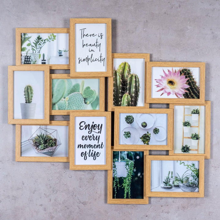 Bilderrahmen 58x55cm Collage 12 Fotos 10x15 Eiche MDF Holz Galerie Fotorahmen Bilderrahmen Fotocolla