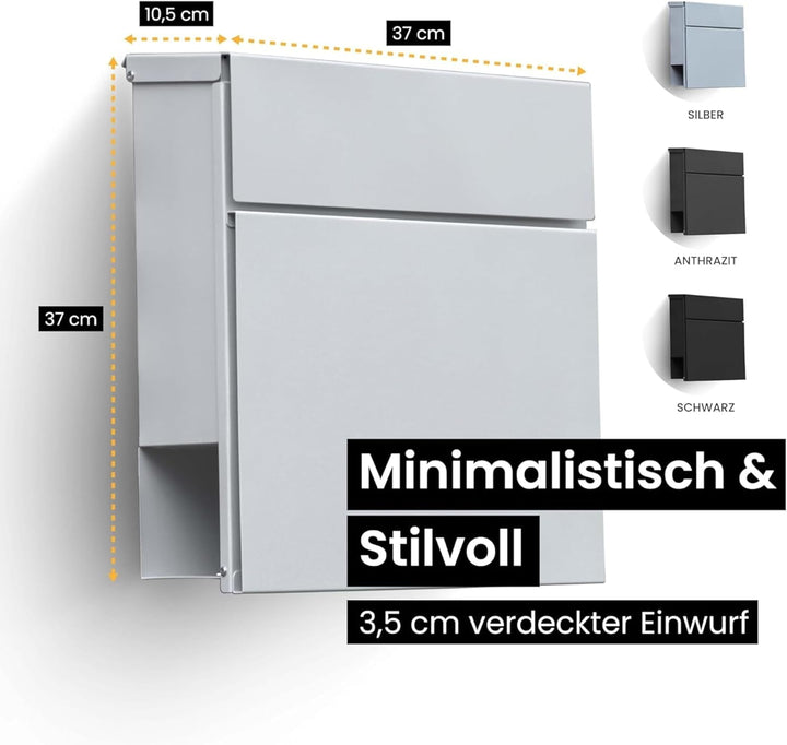 Radius Designer Briefkasten Silber – Letterman 6 Basic – Edelstahl V2A Wandbriefkasten mit Zeitungsf