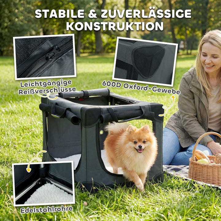 PawHut Hundebox faltbar 60x42x43cm Hundetransportbox mit Kissen abnehmbar waschbar Bezug atmungsakti