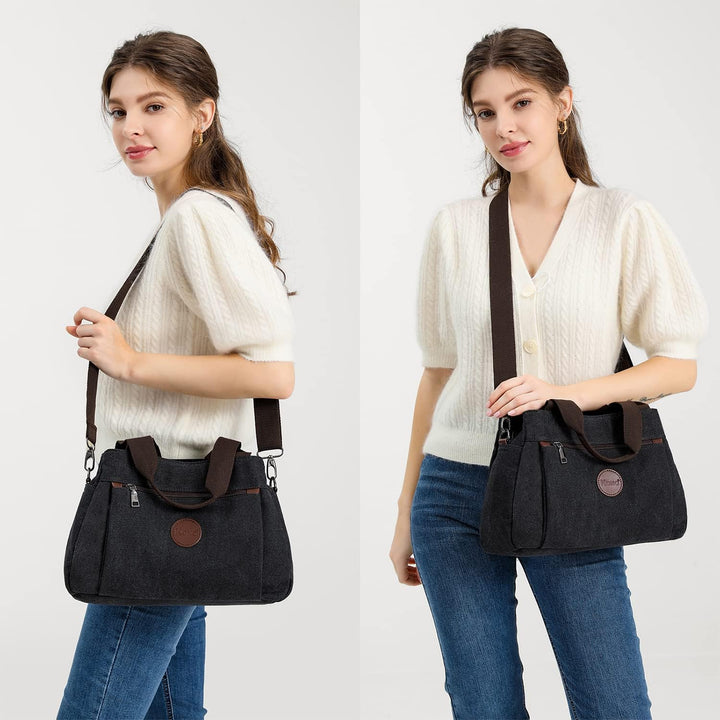 KONO Canvas Handtasche Frauen Hobo Schultertasche Vintage Top Griff Crossbody Bag Casual Multifunkti