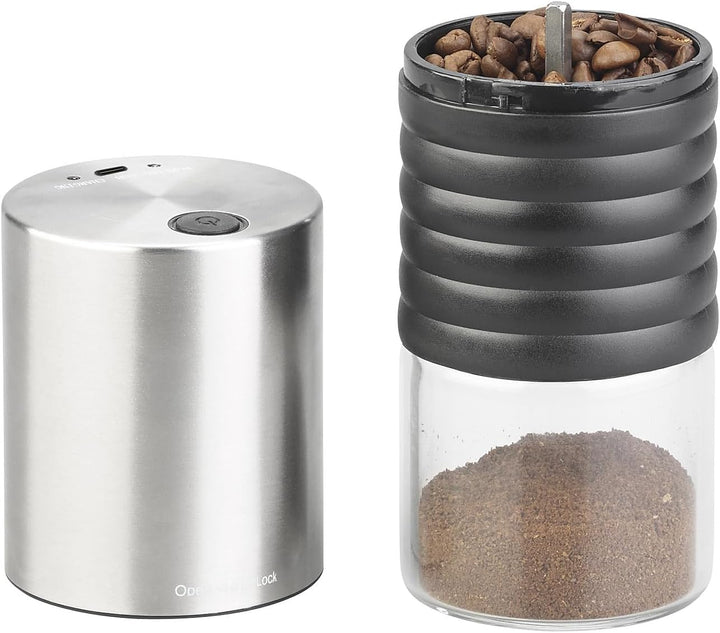 Rosenstein & Söhne Kaffeemühle 12V: Elektrische Akku-Kaffeemühle mit Keramik-Mahlwerk, USB Ladebuchs