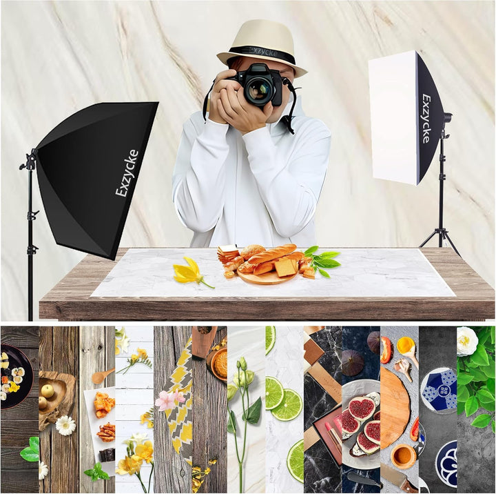 Fotohintergrundpapier mit Ständer, 86,4 x 58,4 cm, doppelseitig, für Foto-Tischplatten, Requisiten f
