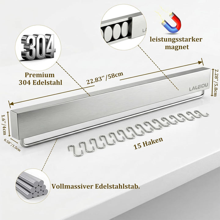 Magnetleiste Messer 59 CM - Starker Magnetischer Messerhalter mit Klebeband/Schrauben/ 15 Haken - Ed
