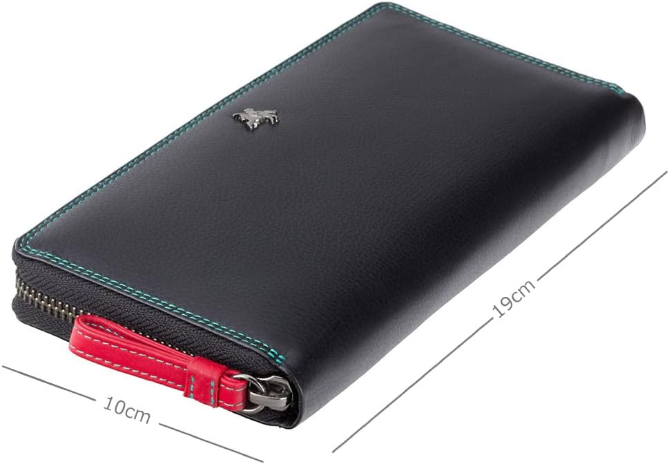 VISCONTI 100% Pur Leder Damen Portemonee RFID Schutz Geldbeutel XL Geldbörse mit Reissverschluss für