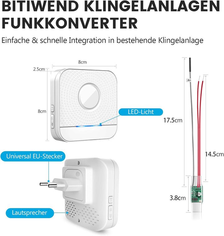 BITIWEND Funksignal Weiterleitung Funk Erweiterung Set Türklingel und Gong Weiterleitung 1 Funkkonve