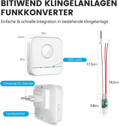 BITIWEND Funksignal Weiterleitung Funk Erweiterung Set Türklingel und Gong Weiterleitung 1 Funkkonve